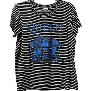 Anthropologie Letluv Queen Band Tee Shirt Black White Stripes Oversized Small